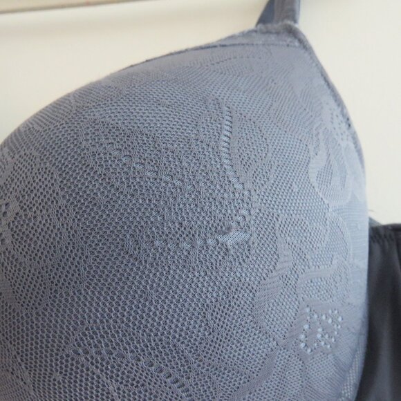 CACIQUE Smooth Boost Plunge Bra with Lace in Grisaille Blue - Plus Size 46B - Picture 4 of 13